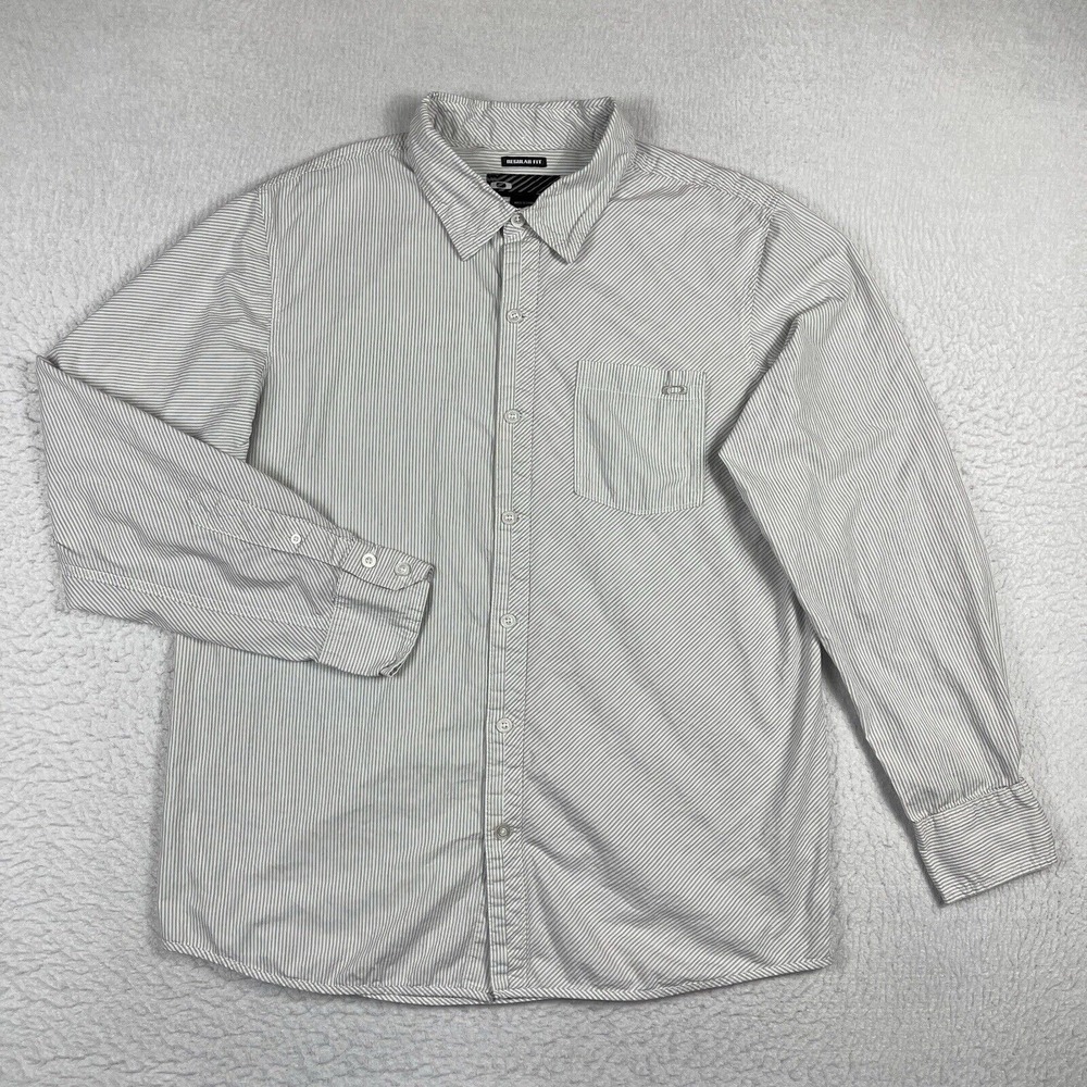 Oakley Shirt‎ Mens Large White Striped Preppy Surfer Workwear Casual Everyday